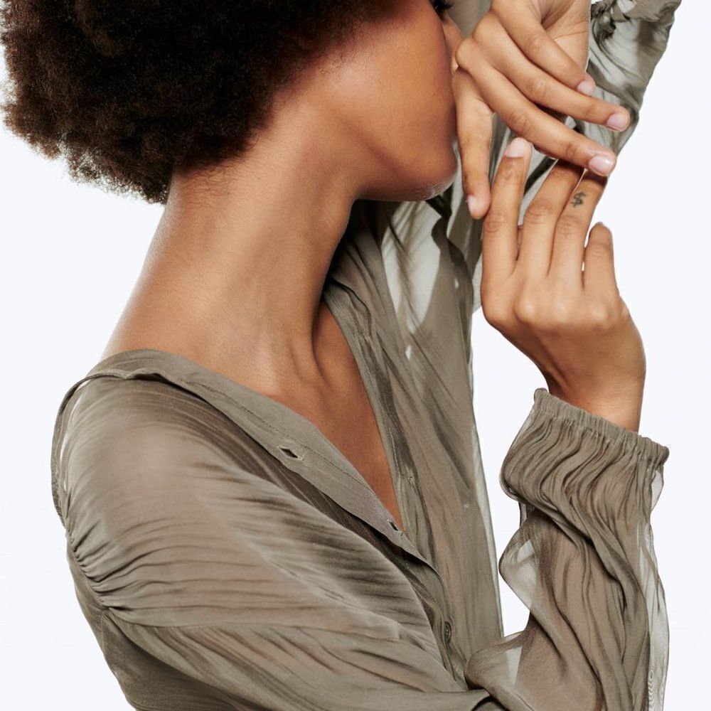 ZARA SEMI-SHEER FLUID BLOUSE - Picture 9 of 12